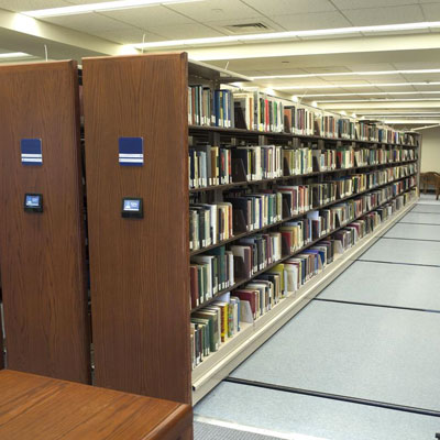 Library Shelving on High-Density Mobile Storage System