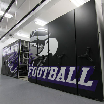 High-Density Mobile Shelving for Football Equipment Room Storage