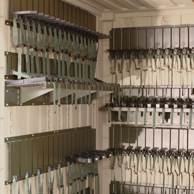 Modular weapons storage for mobile arms room
