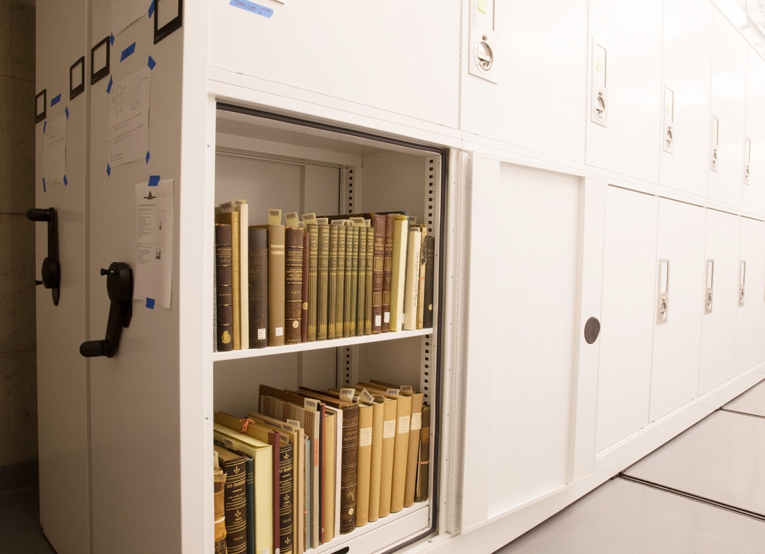 Rare book storage on shelves in cabinet California Academy of Sciences